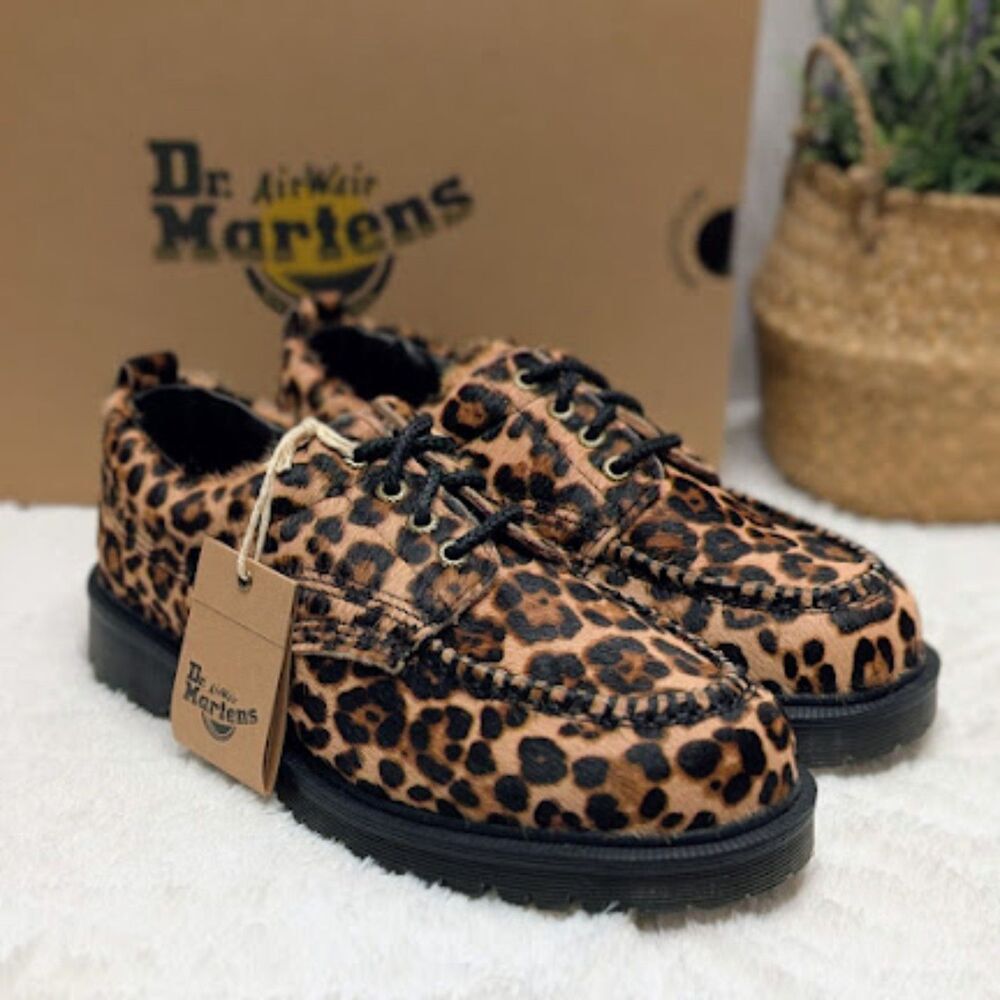 Dr. Martens Lowell Archive Leopard Print Hair On Leather Moc Toe Shoes UK 7 NIB